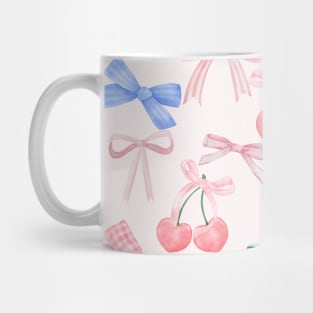 Preppy Girly Cherry Pastel Blue Pink Bow Coquette Mug